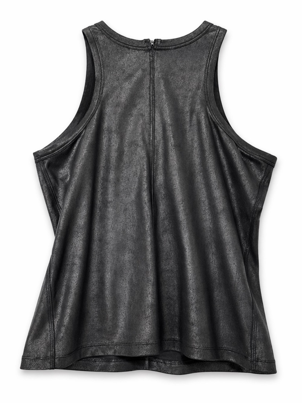 DKNY Faux Leather Sleeveless Top Black Zip Back Tank Size Small